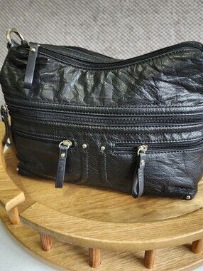 Stone And Co. classic black women’s Leather Crossbody Bag 12x9